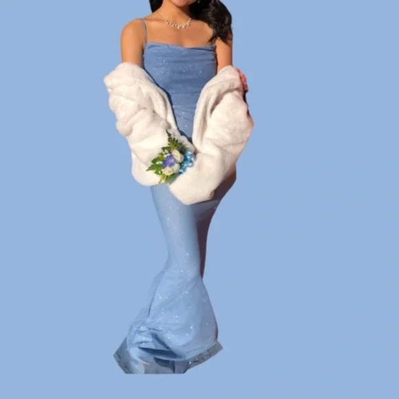 open lace back dress Zapaka Grey Blue Wrist Corsage and Men Boutonniere Set for Prom Wedding Party main image 1